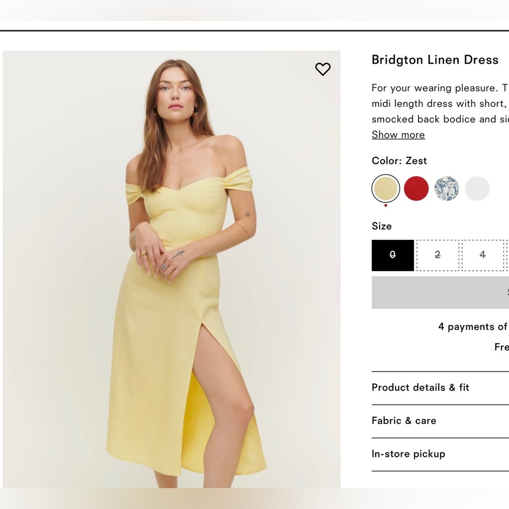 Reformation Bridgton Linen Dress in Yellow